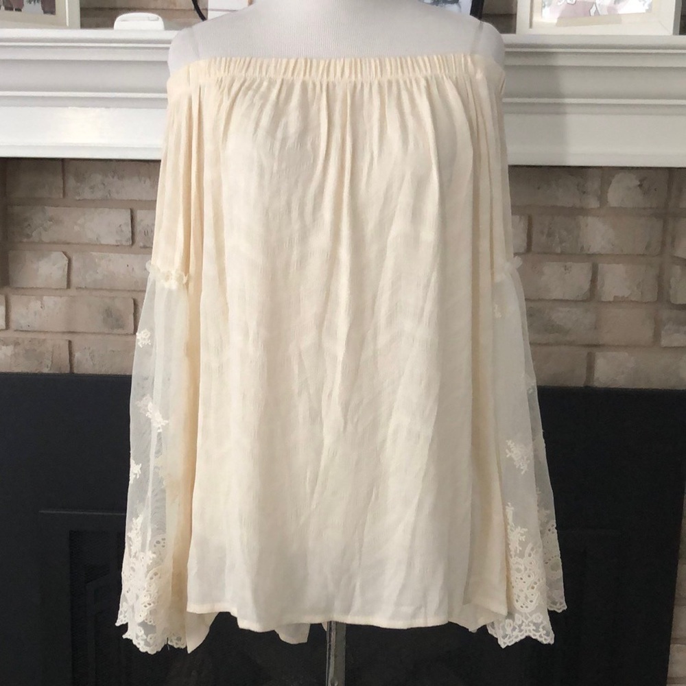 Hummingbird Ivory Gauze & Lace Off Shoulder Boho Blouse size Medium